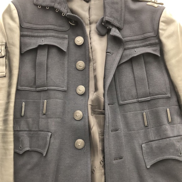 Burberry Prorsum Navy Topcoat with Leather Sleeves - Picture 6 of 13